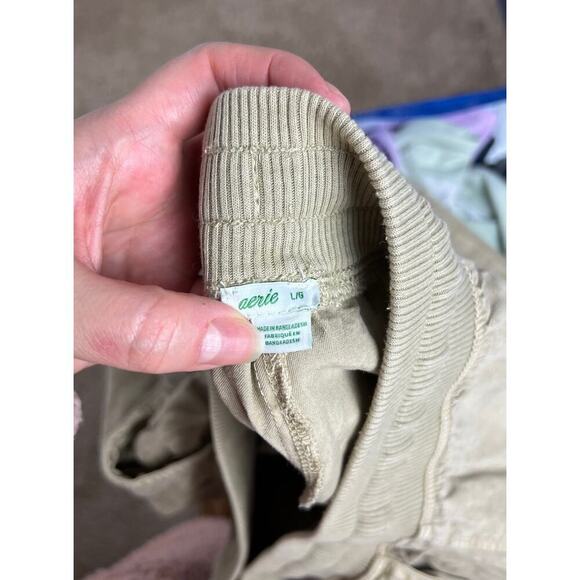 Aerie Lyocell Tapered Joggers Khaki Brown Size Large High Waist Pockets Women’s - Picture 3 of 6